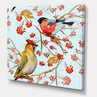 Две птици кои седат на гранки за време на есенско сликарство платно уметничко печатење