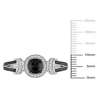 Карат Т.В. Црно -бел дијамант 10kt бело злато отворено истурено прстен за ангажман