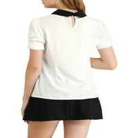 Уникатни поволни цени, женски питер Пан јака, контраст на блуза со краток ракав, блуза