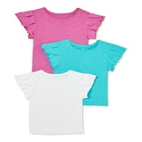 Чудо девојки девојки Руфл ракав деца тешки маички со магла, 3-пакувања, големини 4- & плус