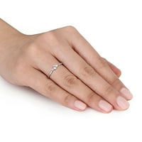Miaенски Carat Carat T.G.W. Создаден бел сафир и дијамантски акцент Стерлинг сребрен прстен за ангажман со