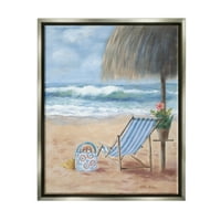 Тропски плажа стол Тропски релаксирачки одмор пејзаж сликарство сив пловиј врамен уметнички печатен wallид