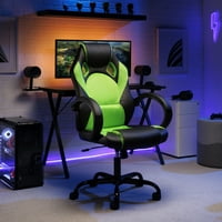 Врвен стол за видео игри, зелена, кожа од фау
