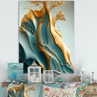 DesignArt Апстрактни сини и златни лисја III платно wallидна уметност