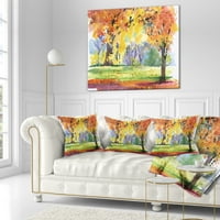 Дизајнрт есенски парк жолти дрвја акварел - пејзаж печатена перница за фрлање - 18х18