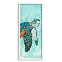 СТУПЕЛ ИНДУСТРИИ Море желка Подводен океански мозаик во стил на колаж со бело врамен уметнички печатен wallид,