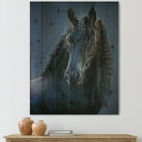 Дизајнрт „Фризиски црниот коњ портрет“, принт на природно бор дрво