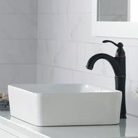 Современа правоаголна бела порцеланска керамичка бања садови за мијалник и ривиера тапа комбо сет со pop-up