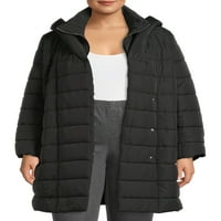 Марк Алан женски плус со големина на ремен со големина асиметричен пафер палто