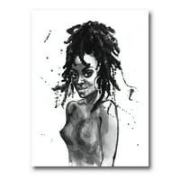 DesignArt 'Црно -бел портрет на афроамериканка жена ’модерна печатење на wallидови од платно