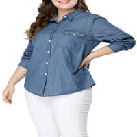 Уникатни поволни цени за женски плус големина џеб џеб тексас шамбрајска кошула