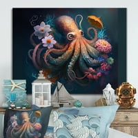 DesignArt Октопод во океанот со цвеќиња II платно wallидна уметност