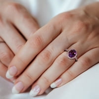 Miaенски 2- Карат 2- Карат овален аметист создаде бел сафир 10kt розово злато ореол прстен