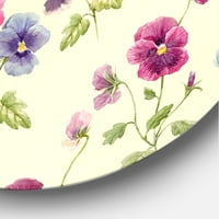 DesignArt 'Сини и розови цвеќиња на Панси I' Традиционална метална wallидна уметност - диск од 36