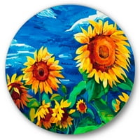 DesignArt 'поле за сончогледи под светло сино небо' Традиционална метална wallидна уметност - диск од 23