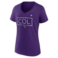 Fanенски фанатици брендирани со виолетова Колорадо Рокис врвна маица за наплата на вратот V-врат