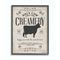 Crepeple Industries Creamery Cow Rustic Farm Textured Word Design Рамка на giclee текстуризирана уметност