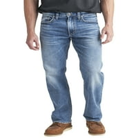 Сребрени фармерки копродукции за машка Зак опуштени се вклопуваат фармерки со права нозе, големини на половината