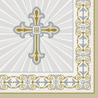 Сјајни крстови религиозни салфетки за пијалоци, 5in, злато и сребро, 16CT