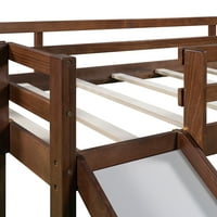 Aukfa близнак со големина на мансарда кревет дрвен кревет со слајд, скалила и табла, мансарда близнак, слајд
