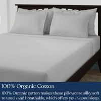 Delara Gots сертифицирана органска памучна перница од 2, броење на конец, долг памук на глава, ултра