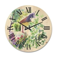 DesignArt 'Рурална селска куќа на зелен летен ден' Традиционален часовник од дрво