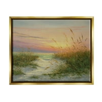 Зајдисонце плажа патека трска крајбрежно сликарство метално злато врамено уметничко печатење wallид уметност