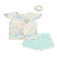 Btween Girls Sequin Tie Tie Tie Tie Front Moir и Dolphin Short, сет на облеки од 2 парчиња, големини 4-12