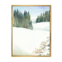 DesignArt „Борна шума во снежни зимски планини“ Традиционално врамено платно wallидно печатење