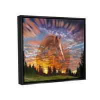 Chounge Industries Horse во живописно зајдисонце небото животни и инсекти сликање црно лебдеј врамен уметнички