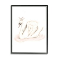 Sumn Industries Елегантна лебед принцеза која носи круна тијара розови накит графичка уметност црна врамена