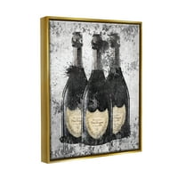 Шампањски шишиња со штукали од сиво злато мастило илустрација металик злато врамено лебдечко платно wallидна