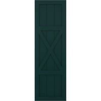 Ekena Millwork 15 W 54 H True Fit PVC Center X-Board Farmhouse Fixed Mount Sulters, Thermal Green