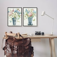 Земја градина букети чизми за дожд ботаничка и цветна графичка уметност црна врамена уметничка печатена wallидна уметност, сет од 2