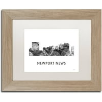 Трговска марка ликовна уметност 'Newport News Va Skyline Wb-Bw' Canvas Art by Marlene Watson, White Matte,