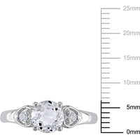 1- Карат T.G.W Белиот топаз и дијамант-акцент 10KT прстен за ангажман на бело злато