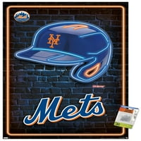 Yorkујорк Метс - Неонски постери за wallидови со шлем со пушки, 22.375 34