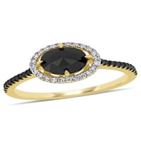 Миабела 1- Карат Т.В. Црн и бел дијамант 14к прстен за ангажман на жолто злато ореол