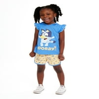 Bluey Toddler Girl Cosplay Graphic Hoodie and Shorts Set, 2-парчиња, големини 2T-5T