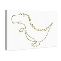 Wynwood Studio Animals Wall Art Canvas Prints 'Line T -Rex' Dinosaurs - злато, бело