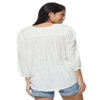 Фармерки на Софија од Софија Вергара со долг ракав со долг ракав предниот јазол предна шарена кошула, жени