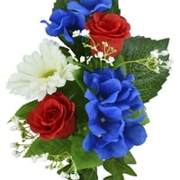 Главни вештачки рози, Hydrangea & Gerbera Мешан цветен букет, мулти, црвена, бела и сина боја, 16 “