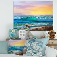 Сини бранови кои кршат на пејзажот на плажа IV сликарство платно уметничко печатење