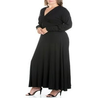 24Seven Comfort облека плус големина V-врат со долг ракав макси фустан