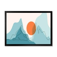 DesignArt 'Апстрактни сини планини со црвена месечина I' модерен врамен уметнички принт