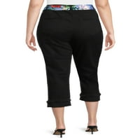 Аливија Форд, женски плус големина ролна манжетна со тексас, капри фармерки со печатен појас
