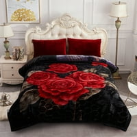 Кралот со големина на ќебе со големина на дебело топло кадифен кревет за зима, 10 bs, црна цветна, 85 x93