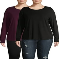 Terra & Sky Women's Plus Size Long Speeve Everydation Essential Crewneck маица, 2-пакет