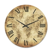 ДизајнАрт „Антички светски мапа IV“ Гроздобер Вуд woodиден часовник