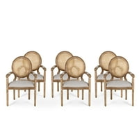 Благородна куќа Халер Француска ткаенина стол за јадење, сет од 6, светло сива, природна